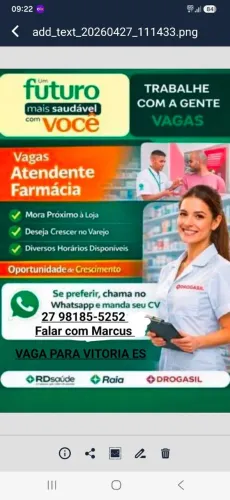 Vaga de emprego em Farmácia.