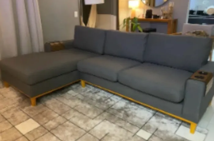 Sofá California 4 Lugares Living Chaise Linho Lado Direito Grafite 4 Lugares