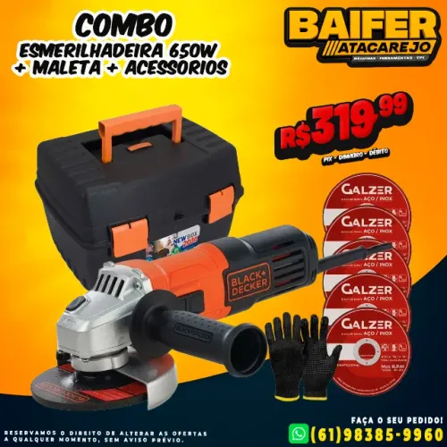 Combo Esmerilhadeira 650w + Maleta + Acessórios