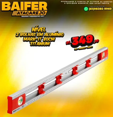 Nível 2 Bolhas em Alumínio Mark-IT 80Cm Titanium