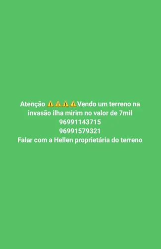 Vendo um terreno na ilha mirim no valor de 7000 mil
