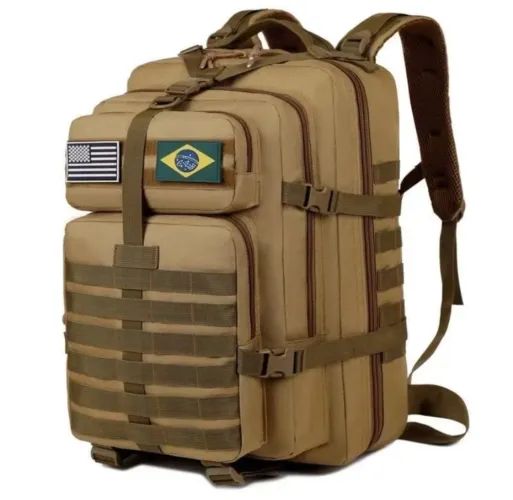 Mochila Militar 50 Litros Grande Tática Camping Trekking Reforçada Resistente Preta Marrom