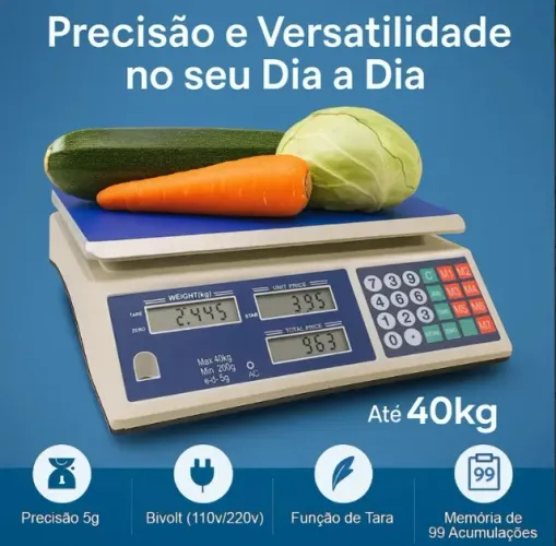 Balança Comercial Digital 40kg Alta Precisão Bateria Bivolt Cor Branca