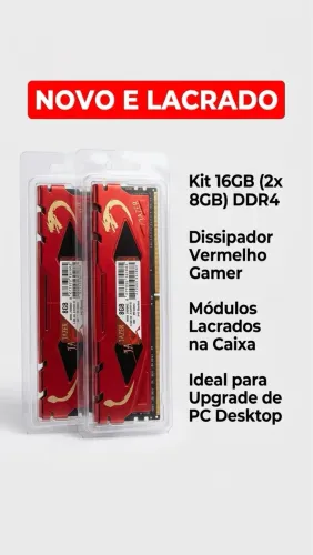 Kit Memória RAM JAZER DDR4 16GB (2x8GB) Dissipador Vermelho - Novo e Lacrado!