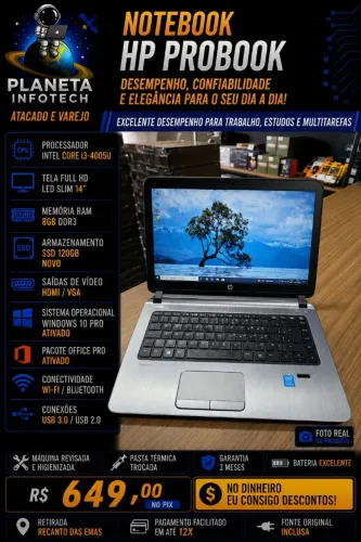 Notebook HP core i3 4005U com 8gb de ram + SSD 128gb novo ( com garantia )