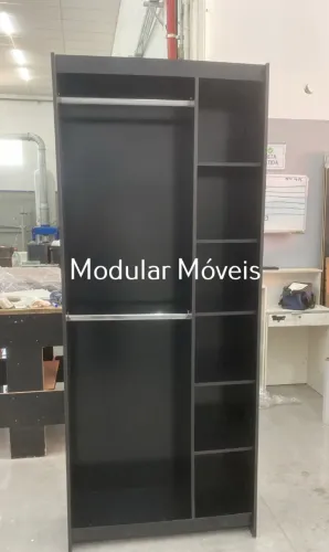 Cabideiro Duplo com Colmeia Lateral 220 cm - MDF Preto
