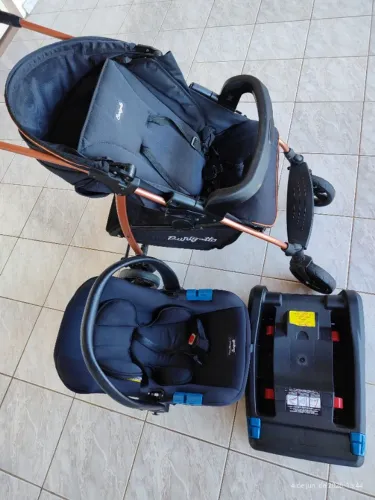 Trio Travel System Ecco Burigotto Cobre Carrinho Bebê Conforto e Base
