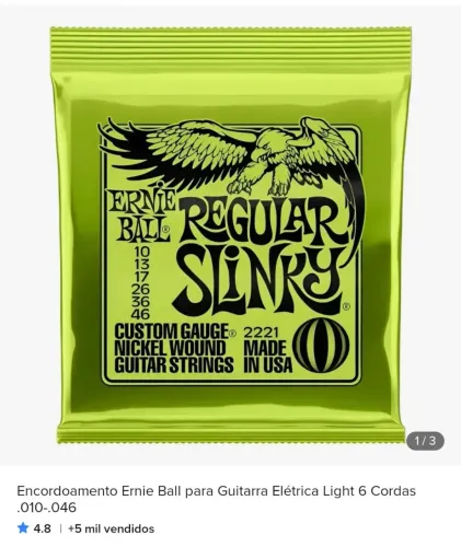3 jogos de Encordoamento Ernie Ball Regular Slinky 2221 .010 /.046