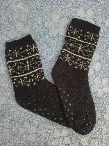 Meia Forrada Felpuda Preta Estampada