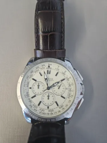 Relogio Guess quartz couro marrom prateado U13570g2