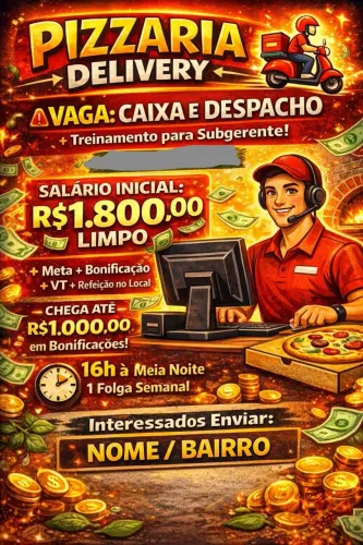 Vaga Pizzaria BOTAFOGO  --- LEIA A DESCRIÇÃO 