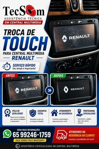 Central Multimidia Media Nav Renault Logan Leia com Atenção Troca de Touch Screen