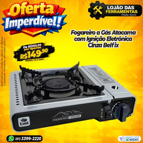 Fogareiro a Gás Atacama com Ignição Eletrônica Cinza Belfix