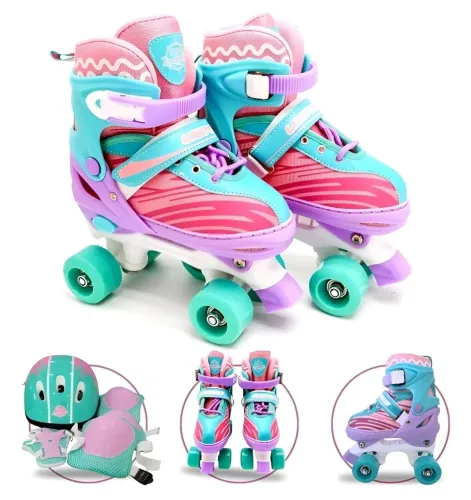 OFERTA PATINS QUAD COM KIT DE PROTEÇÃO 34 AO 37 AJUSTÁVEL