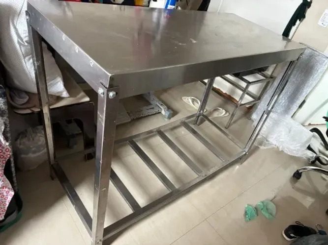 Mesa bancada central cozinha 100% inox 119x50cm pizzaria