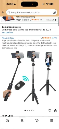 Tripé e Pau de selfie com controle remoto bluetooth 