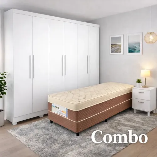 Combo - Guarda-roupa Sergipe 6 PTS C/ Pés 100% MDF Larg. 1.80m + Cama Box Solteiro D33