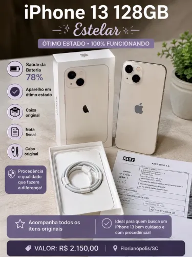iPhone 13 128GB Estelar - Excelente Estado + Caixa, NF e Cabo Original