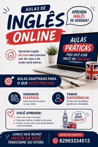 Aulas de inglês online.