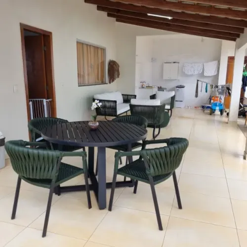 CONJUNTO MESA DE ALUMINIO + 4 CADEIRAS DE TRICÔ NÁUTICO 