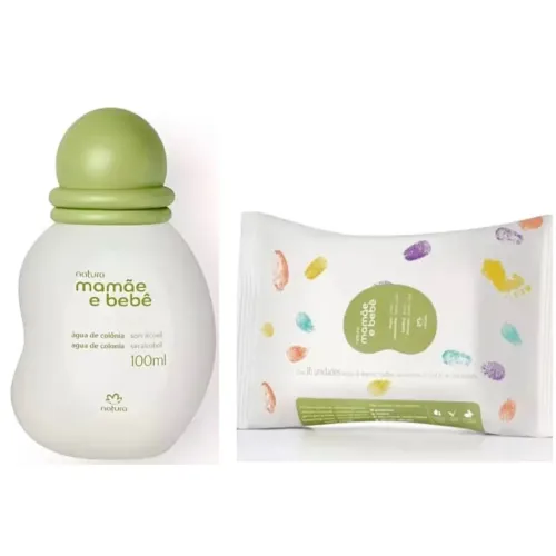 Kit Mamãe e Bebê 1 Água de Colônia 100ml + 1 Embalagem de Lenços Umedecidos 16 Unidades 
