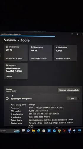 Notebook Dell i5 13ª Geração - 16GB RAM + SSD 512GB NVMe - Pouco Uso