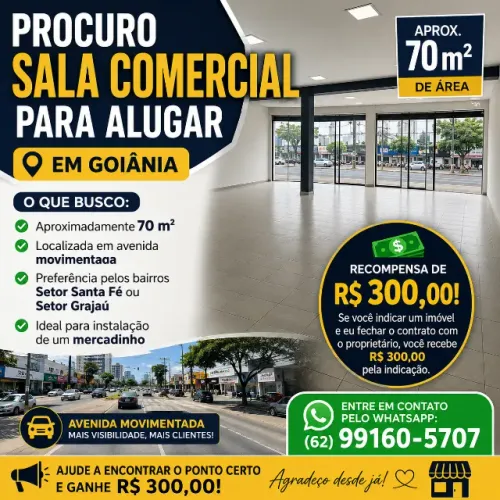 Procuro sala comercial para alugar 