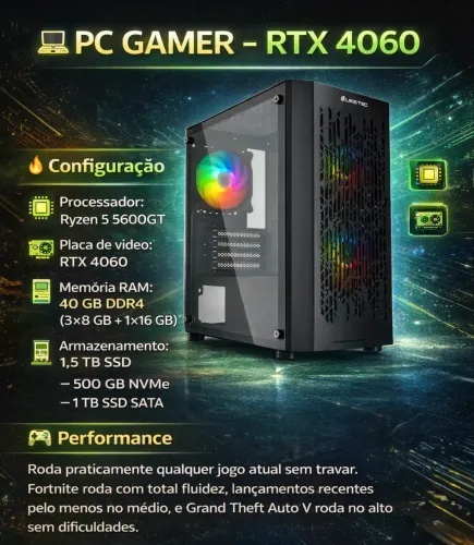 PC Gamer RTX 4060 | Ryzen 5 | 40GB RAM | 1,5TB SSD