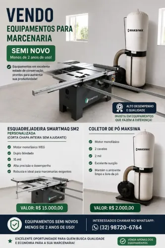 KIT ESQUADREJADEIRA SMARTMAQ SM2 E COLETOR DE PÓ MAKSIWA 2 BOCAS