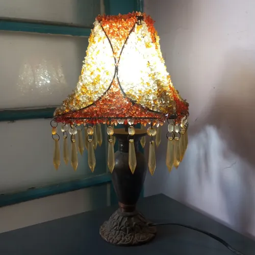 Abajur Vintage Metal/Pedraria 37cm