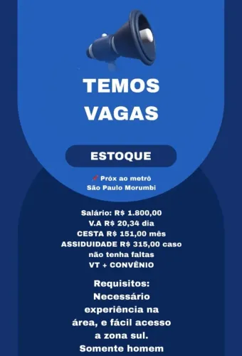 Aux de Estoque - Homem, Zona Sul