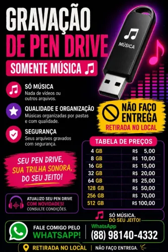 Faço gravação de Pen drive 