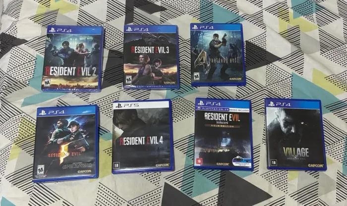 Resident evil 2,3,4 clássico, 4 remake, 5, 7 gold edition e village