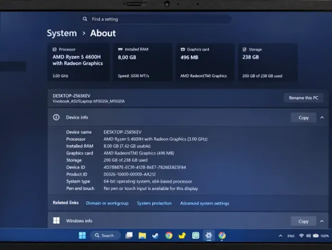 Notebook ASUS Vivobook Ryzen 5 4600H | 8GB RAM | SSD 256GB