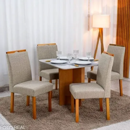 Mesa de Jantar Paris 90x90 C/4 Cadeiras Linho MDF/MDP rf10 S