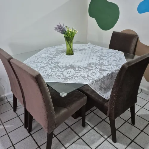 Mesa de Jantar 4 Cadeiras Madeira com Tampo de Vidro Temperado 8mm