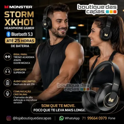 Fone Bluetooth 5.3 Headphone Gamer Monster Xkh01 Dobrável Cor Preto ORIGINAL