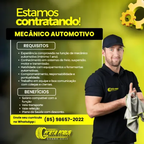 Vaga de Mecânico Automotivo | Preta Pneus