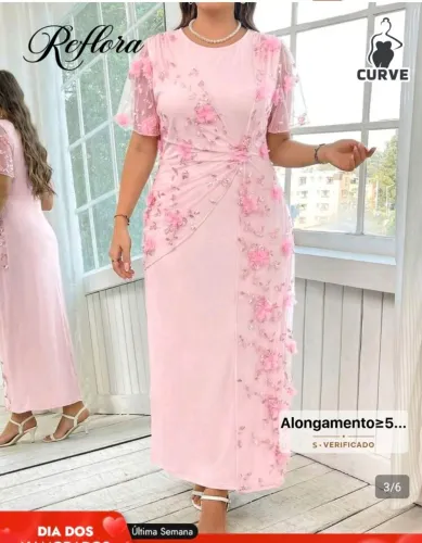 Vestido Longo Rosa Festa Plus Size 2XL - Novo e Sem Uso