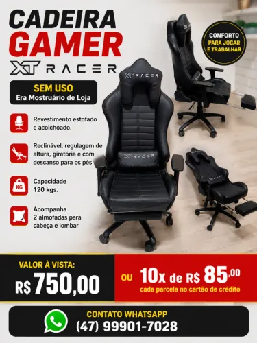Cadeira Gamer-Sem Uso- XT Racer Reclinável, Giratória,regulagem de altura Preta- Platinum