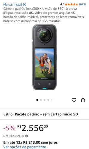 Câmera filmadora insta360x4