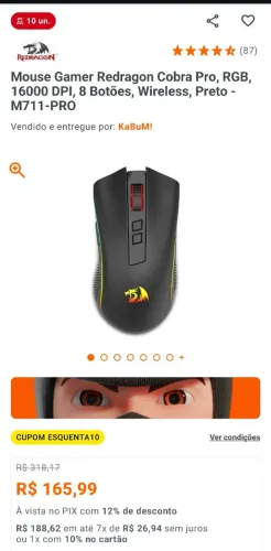 Mouse Gamer Sem Fio Redragon Cobra Pro
