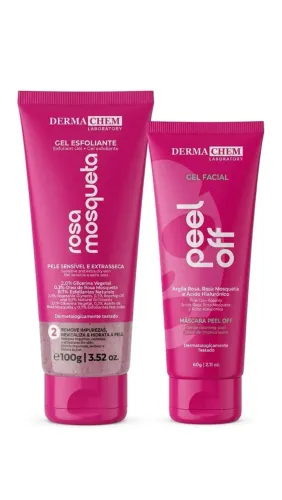 Gel Esfoliante Rosa Mosqueta + Máscara Peel Off Dermachem - Kit Skincare