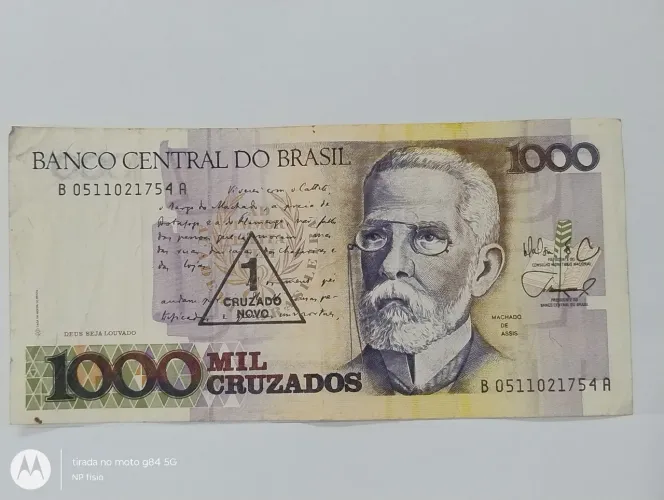 Cédula 1000 Cruzados com Carimbo de 1 Cruzado Novo