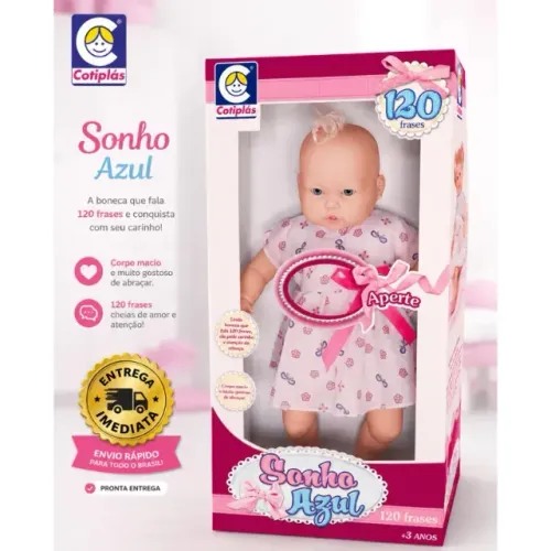 Boneca Sonho Azul Cotiplás 120 Frases Interativas Corpo Macio +3 Anos Entrega Imediata