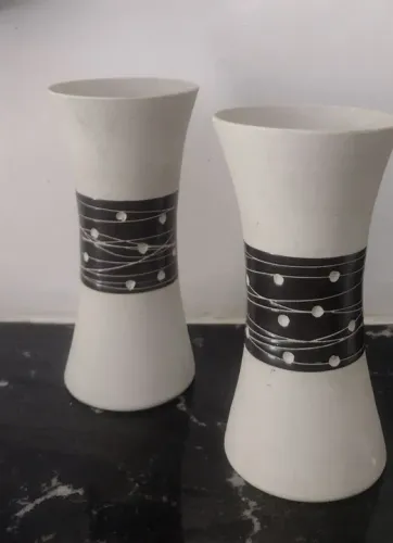 Vaso cerâmica cinza e preto ovalado