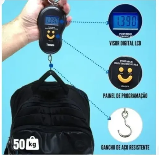Balança Digital Portátil de Gancho 50kg - Peso de Bagagem, Malas, etc.