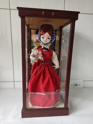 Linda Boneca Japonesa Antiga Em Cupula De Vidro E Madeira Musical