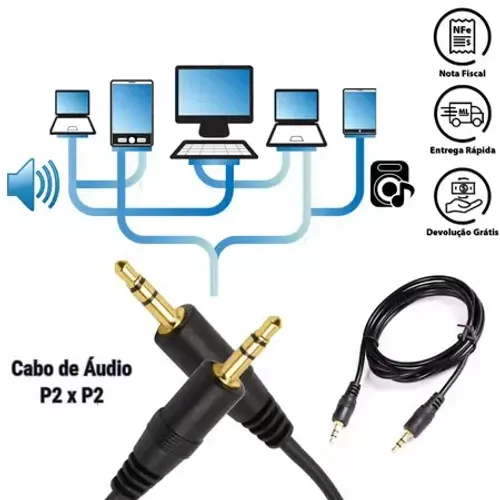 cabo de audio auxiliar de som estereo p2 para p2 5m d-p2