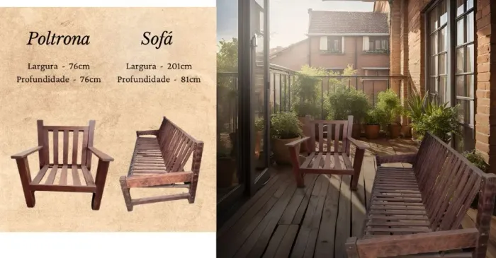 Conjunto Poltrona e Sofá rústicos em madeira nobre 100% restaurados!